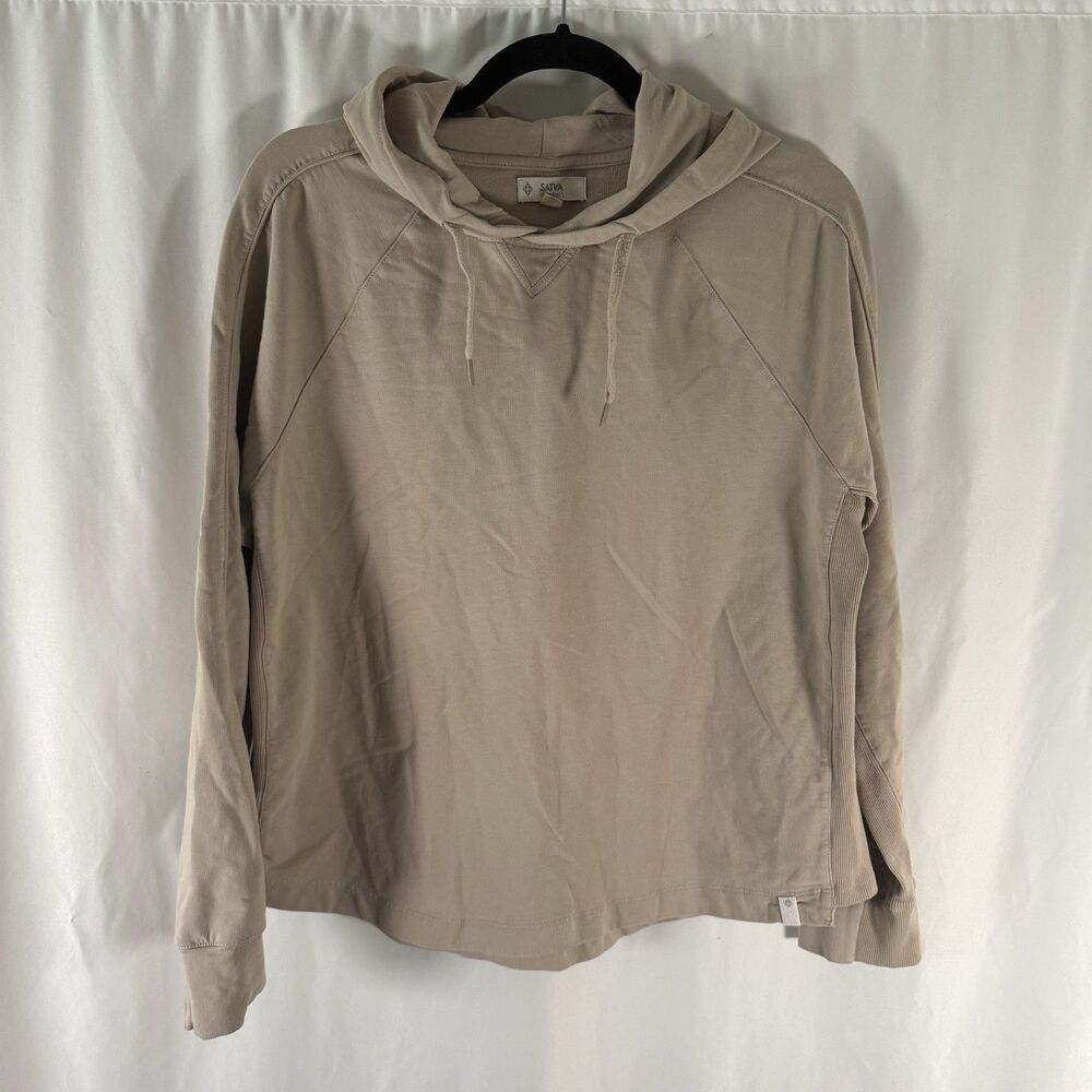 Satva Essentials Hoodie Women's Medium Beige Pullover Drawstring Organic Cotton
